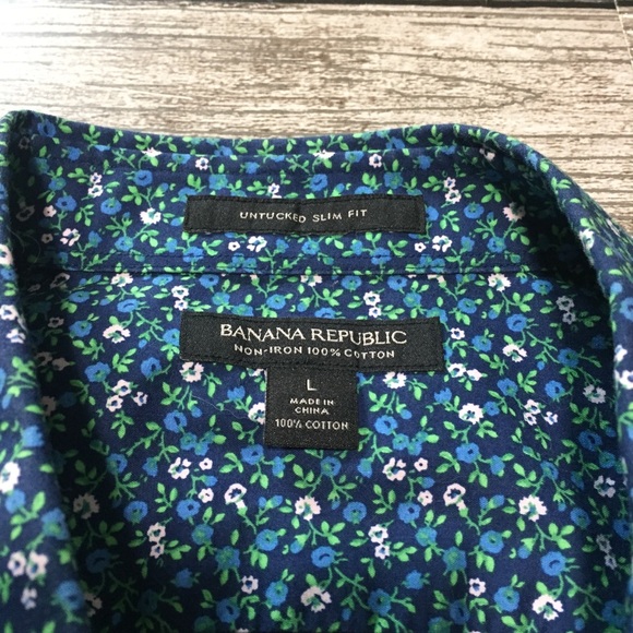 Banana Republic Non Iron Untucked Slim Fit Floral Shirt Men’s L Blue Green - Picture 6 of 8